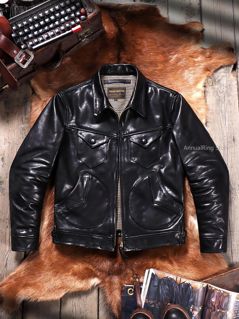 Leather Work Jacket - سترة رجالية قصيرة من جلد البقر