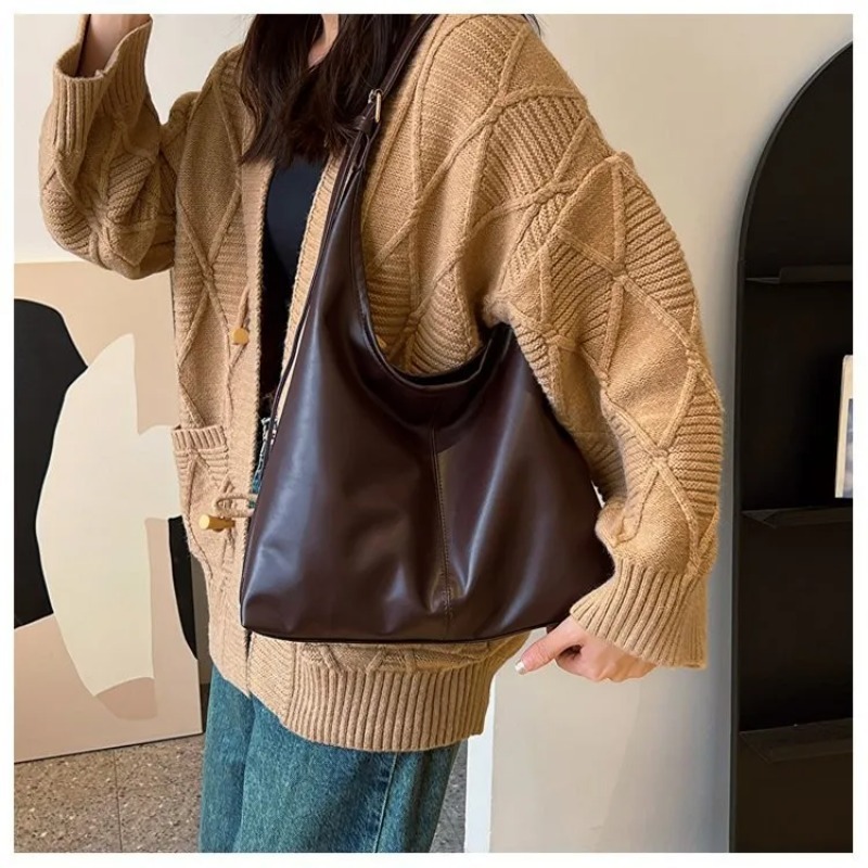 Leather Work Handbag - حقيبة هوبو كلاسيكية للنساء من الجلد