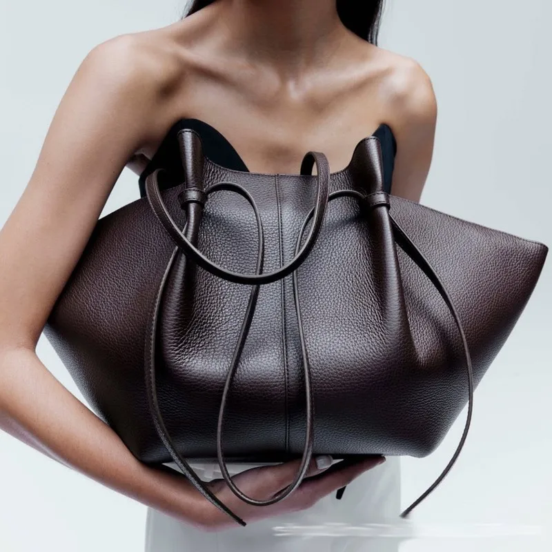 Leather Work Handbag - حقيبة كتف نسائية جلدية كبيرة السعة