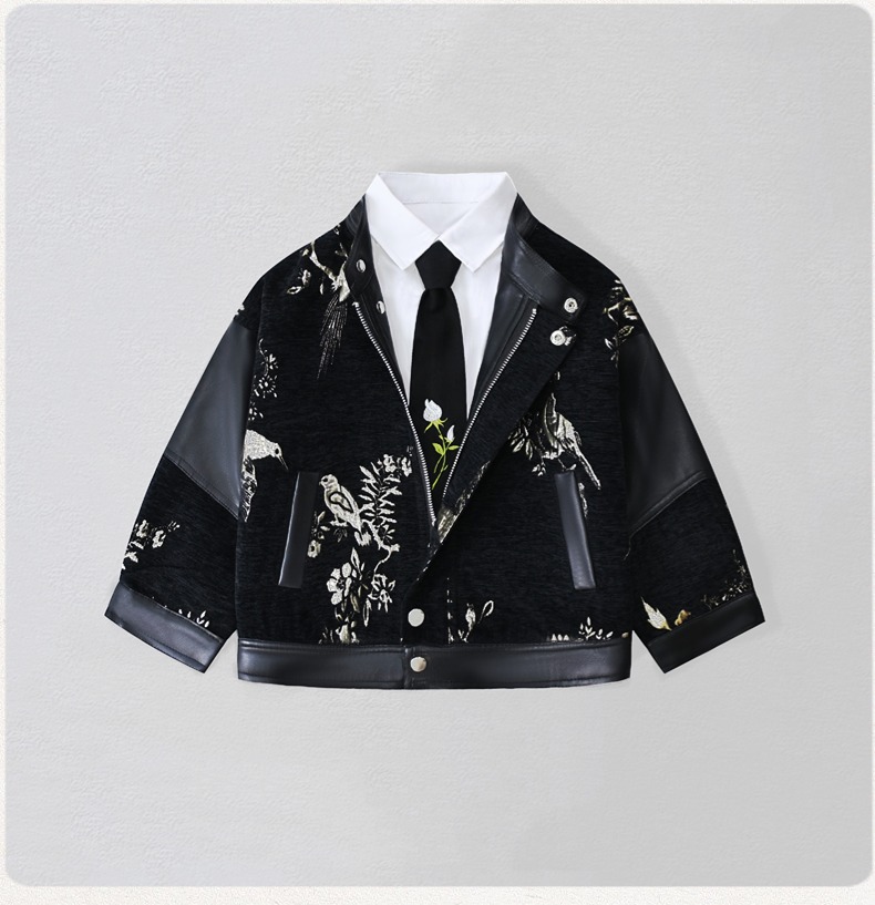 Leather Work Jacket - شهم الاطفال التطريز دراجة نارية بولي