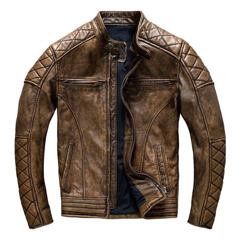 Leather Work Jacket - جاكيت جلد رجالي عتيق باللون الأصفر