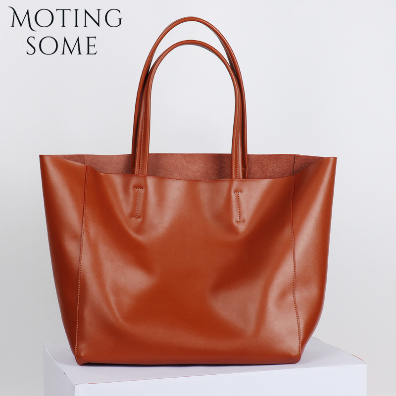 Leather Work Handbag - Motingsome سميكة جلد البقر بساطتها حقيبة