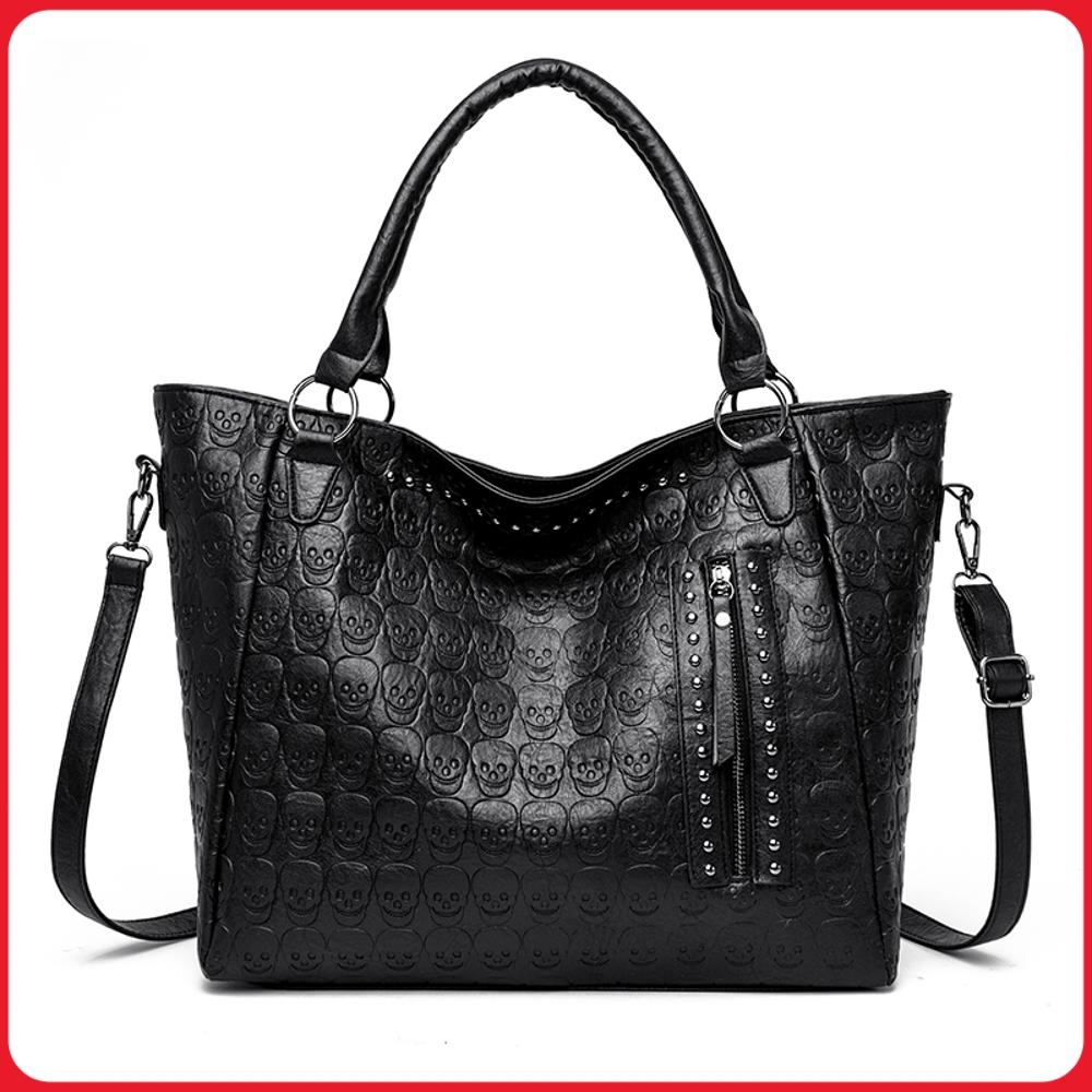Leather Work Handbag - حقيبة كروس بودي بتصميم جمجمة بانك