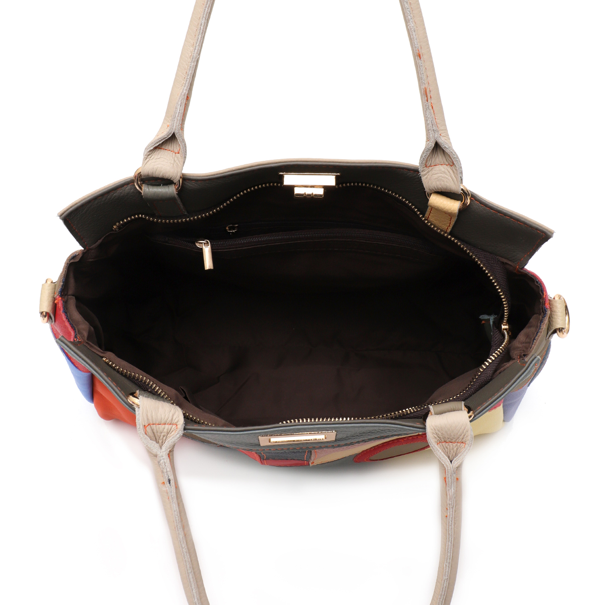 SC شيك ملون جلد حقيقي الهندسة  - مراجعة Leather Work Handbag وسعره